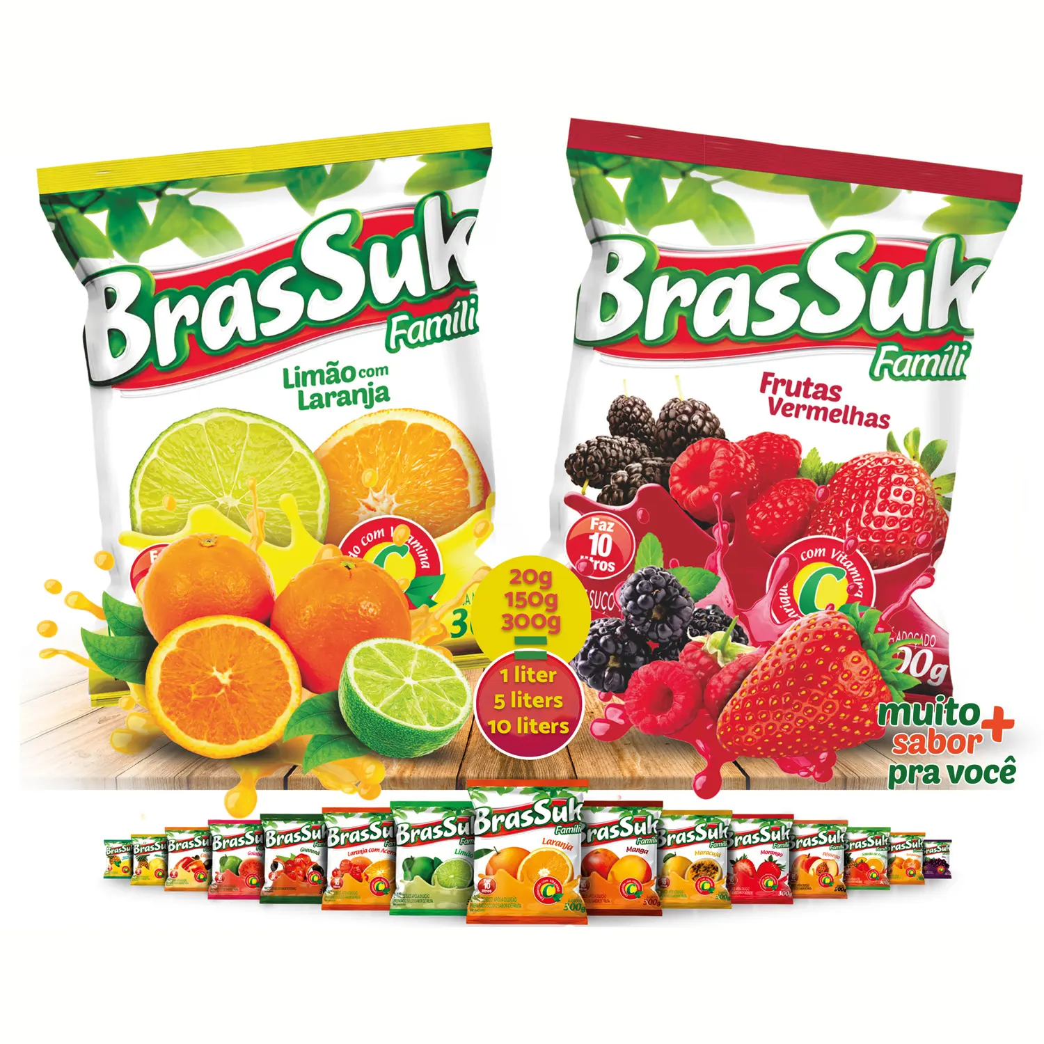 Brassuk соковый порошок 17 фруктовый соковый порошок Размеры пакета 20 г = 1 литр 150 г = 5 литров 300 г = 10 литров