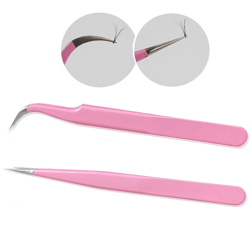 Eyelash Tweezers Custom Logo Pink Volume Stainless Steel Private Label Extension Eyelash