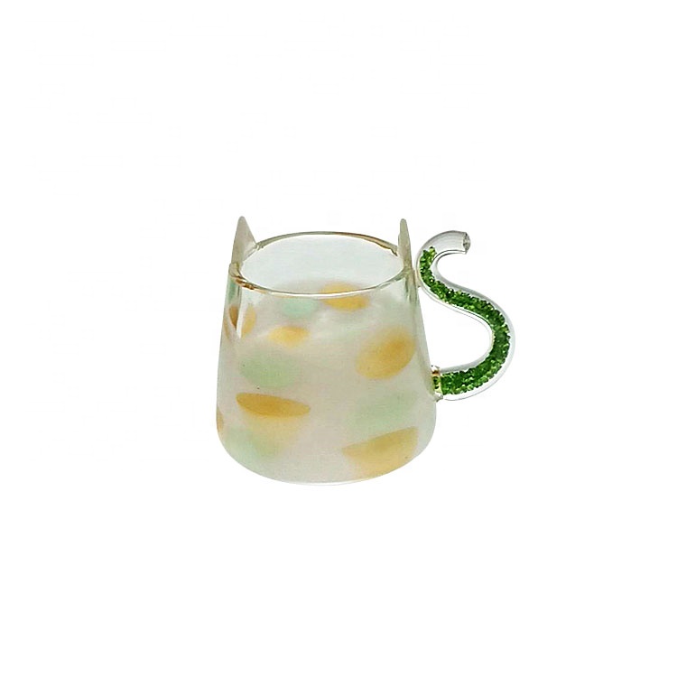 Handmade color household cat tail glass color handle cup drinks glass mug