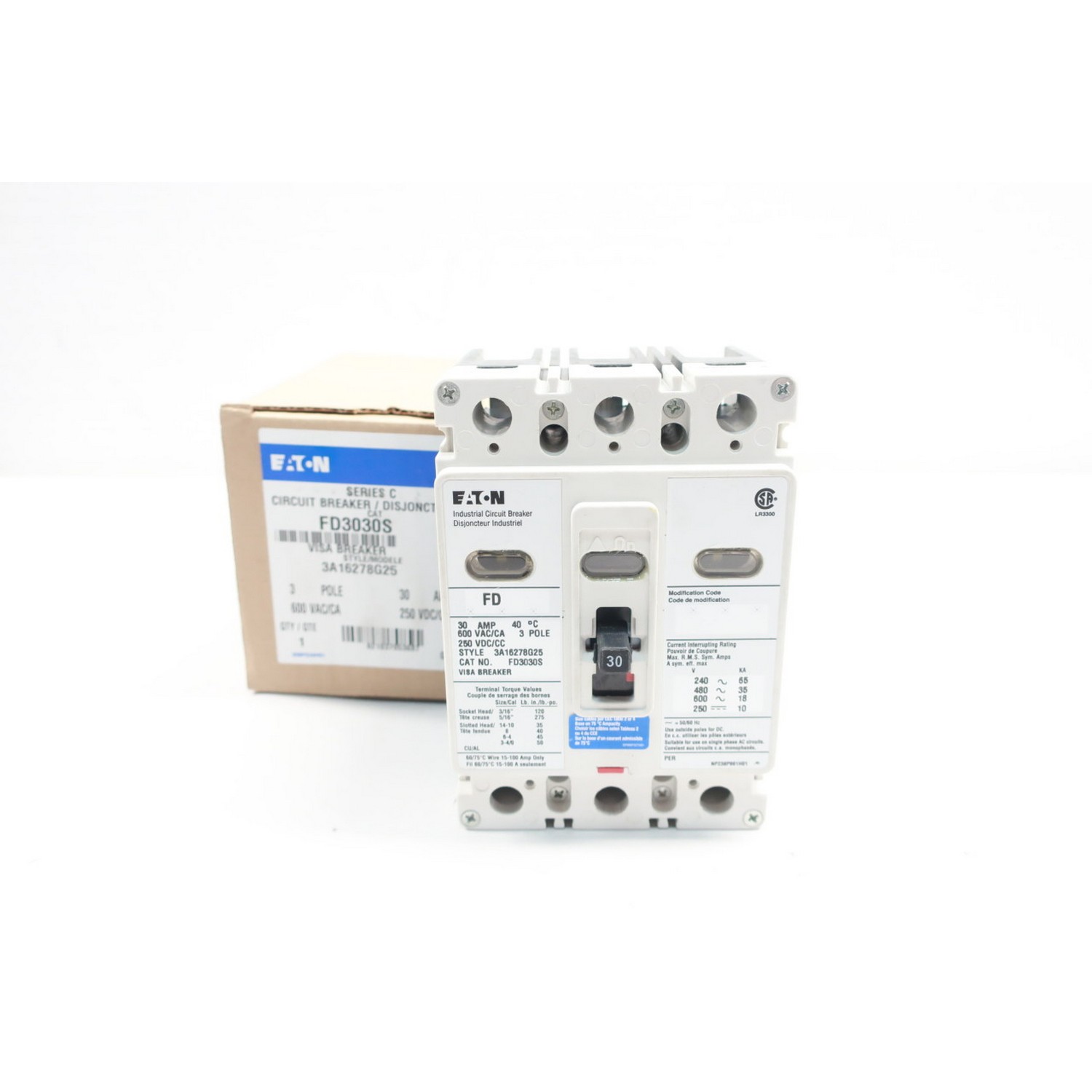 Автоматический выключатель EATON FD3030S 3P 30A AMP 600V-AC в литом корпусе