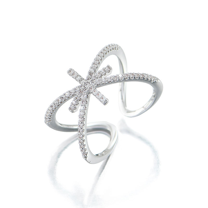 Inlaid Zirconium Copper Simple Trend Retro Ring Exaggerated Geometric Six-pointed Star Opening Temperament Index Finger Ring