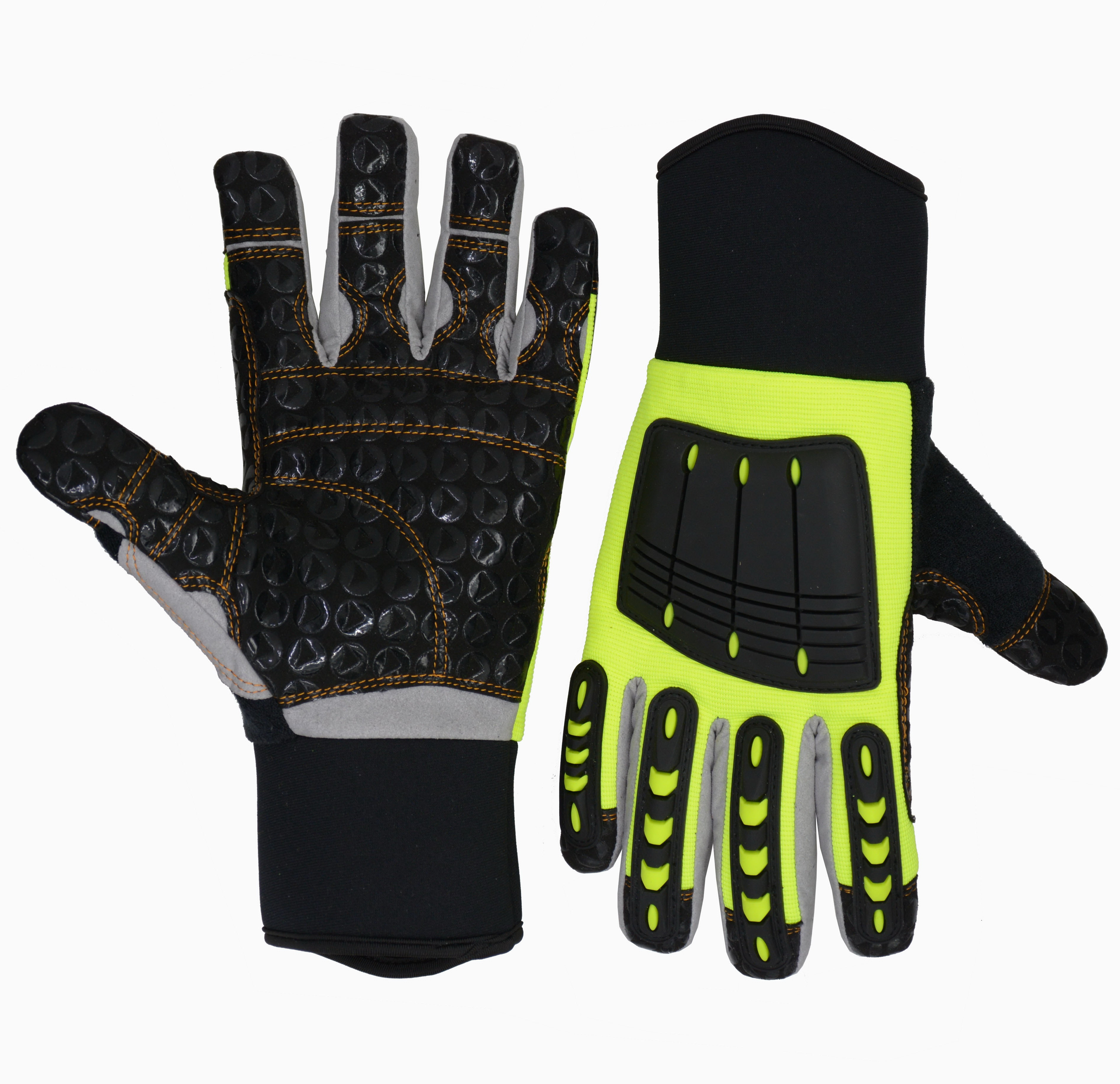 Green Superior Grip Industrial Safety Rigger Leather Silicone Work Gloves Anti Slip