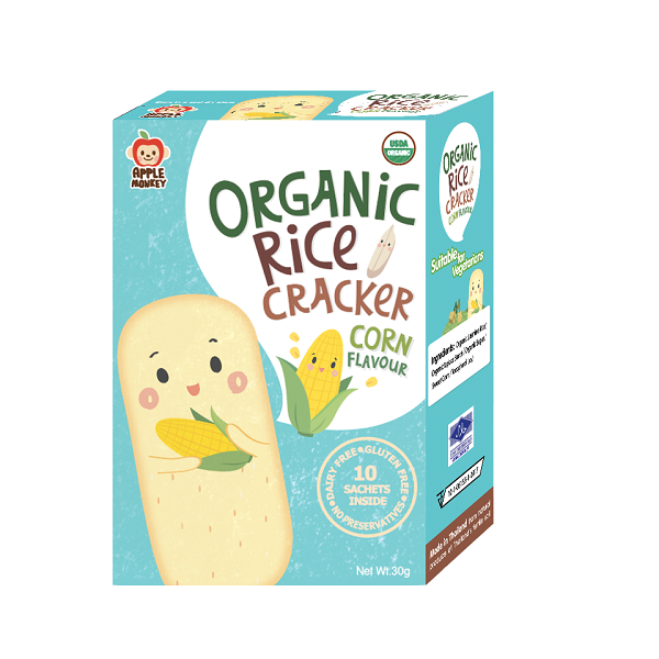 Apple Monkey Healthy Meltable Baby Snacks Organic Corn Rice Cracker with Different Nutrients