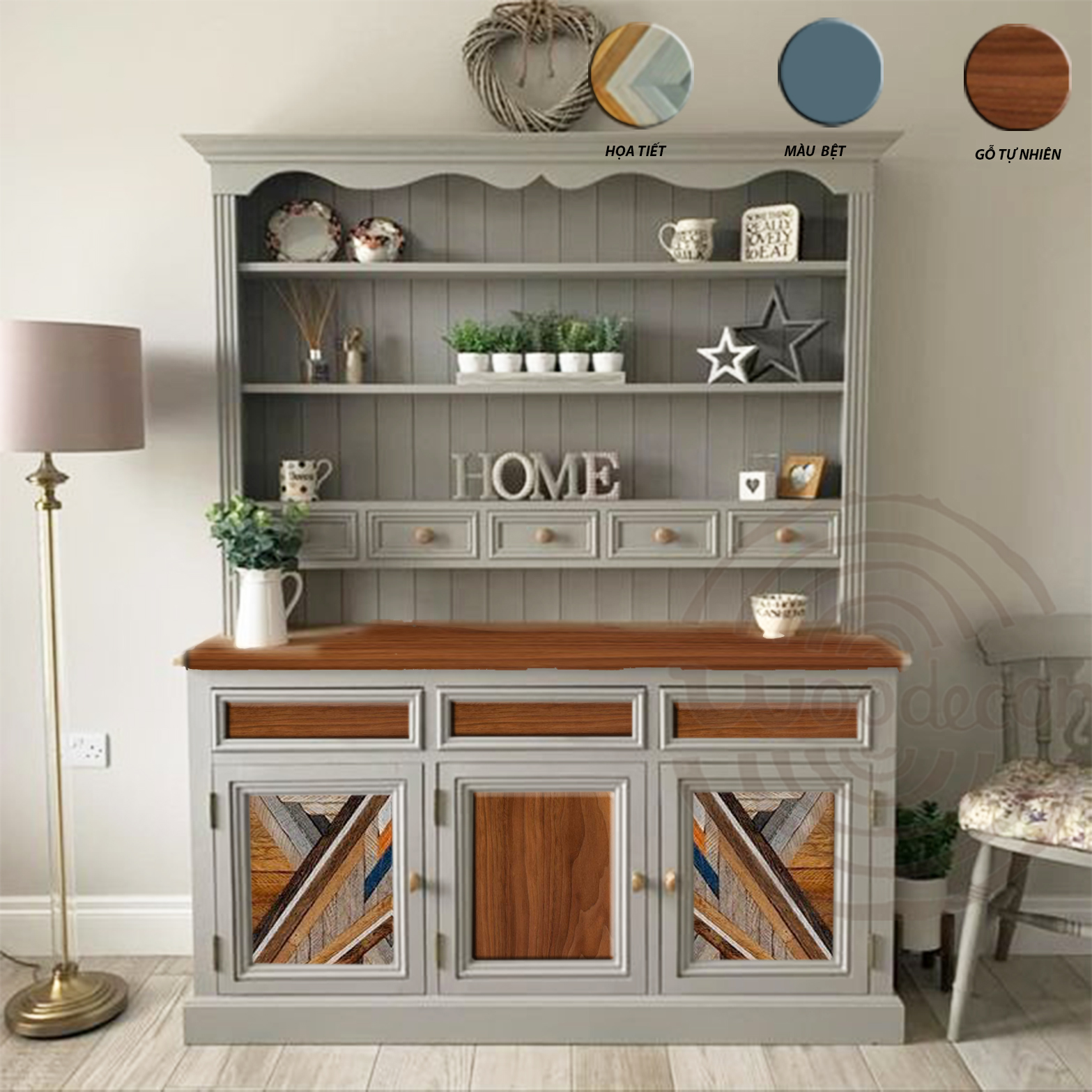 Hot Sale Latest Modern Design Buffet Cabinet Dining Room Solid Wood Luxury From Vietnam