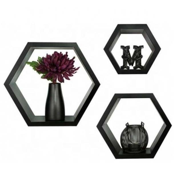 Hexagon floating shelves set of 3 Dark wood Living Room Furniture Home Furniture For Decoration Home Hotel & Restaurant