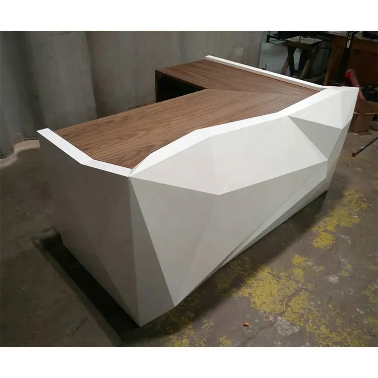 Beauty salon furniture white curved front reception desk solid surface shop counter design