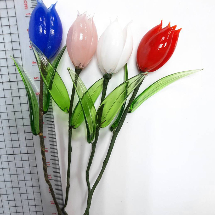 Wholesale Factory Direct Handmade Christmas Wire Stem Glass Flower for Decoration