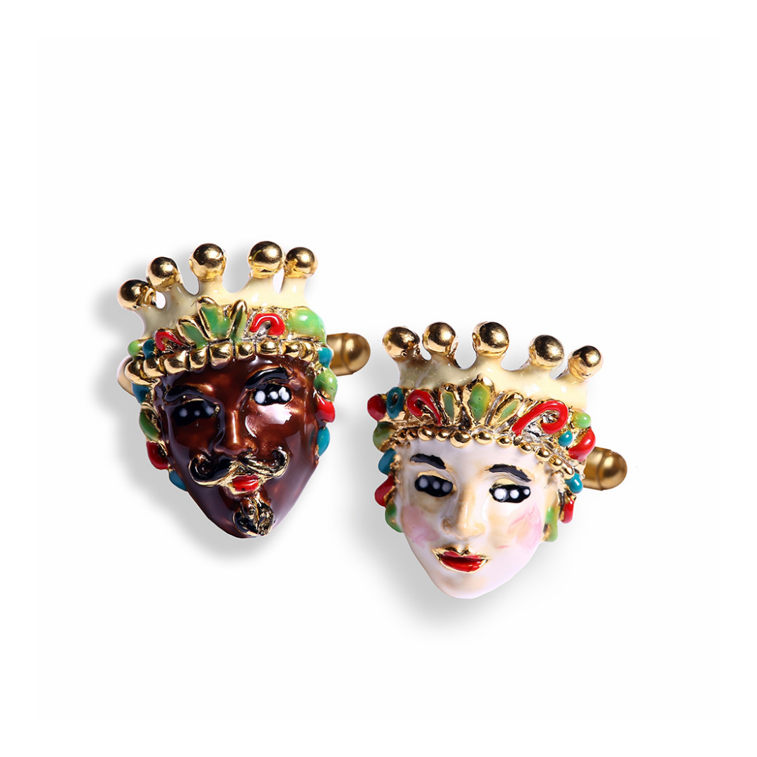 made in italy silver 925 CADMIO NICKEL FREE Handcraft Paint Italian Jewerly design Moor's Heads Cufflinks JG9