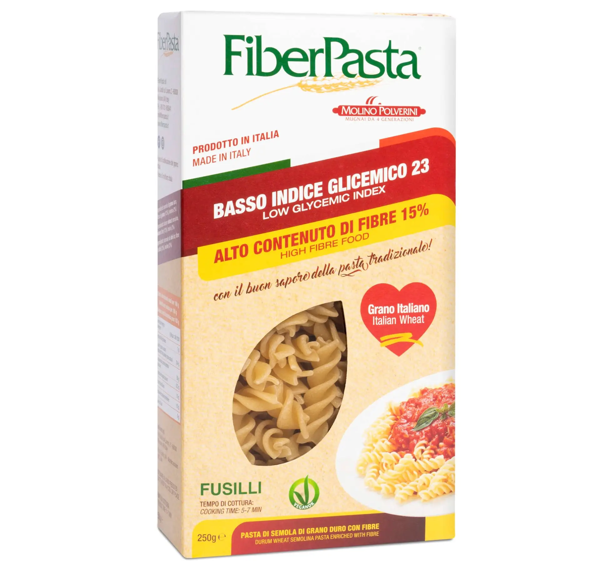 HEALTHY PASTA FUSILLI 250g - ITALIAN PRODUCTION WITH LOW GLYCEMIC INDEX AND LOW NICKEL - HIGH FIBRE - PASTA WITH BENEFITS