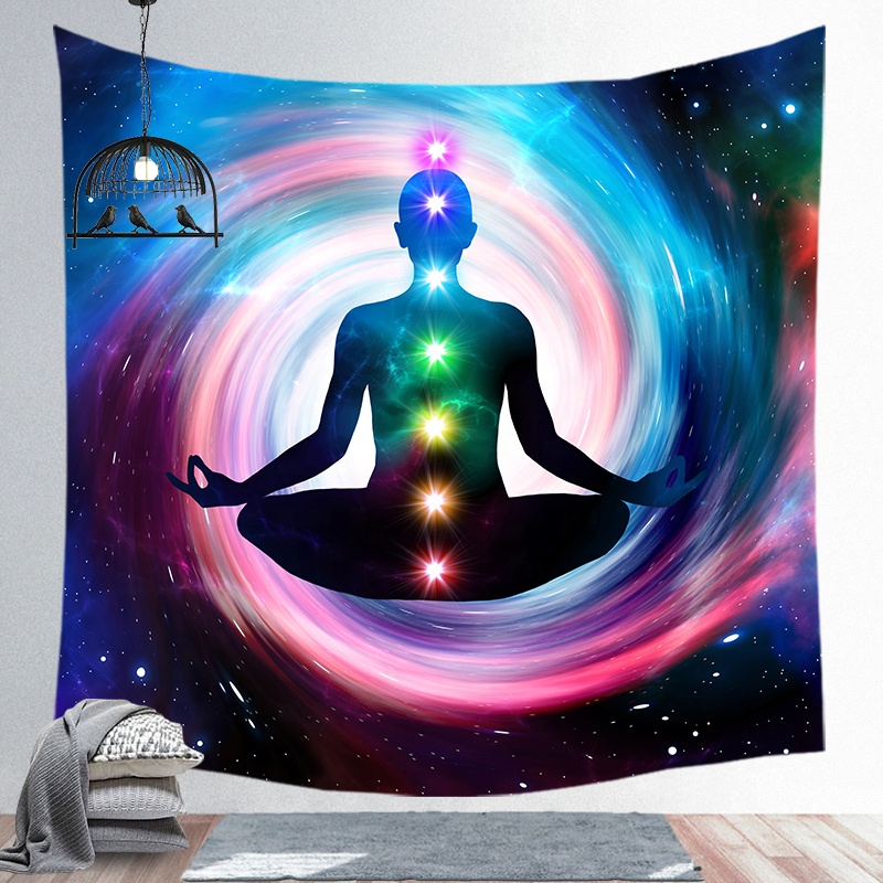 Custom printed oriental psychedelic yoga meditation spiritual wall hanging chakra tapestry