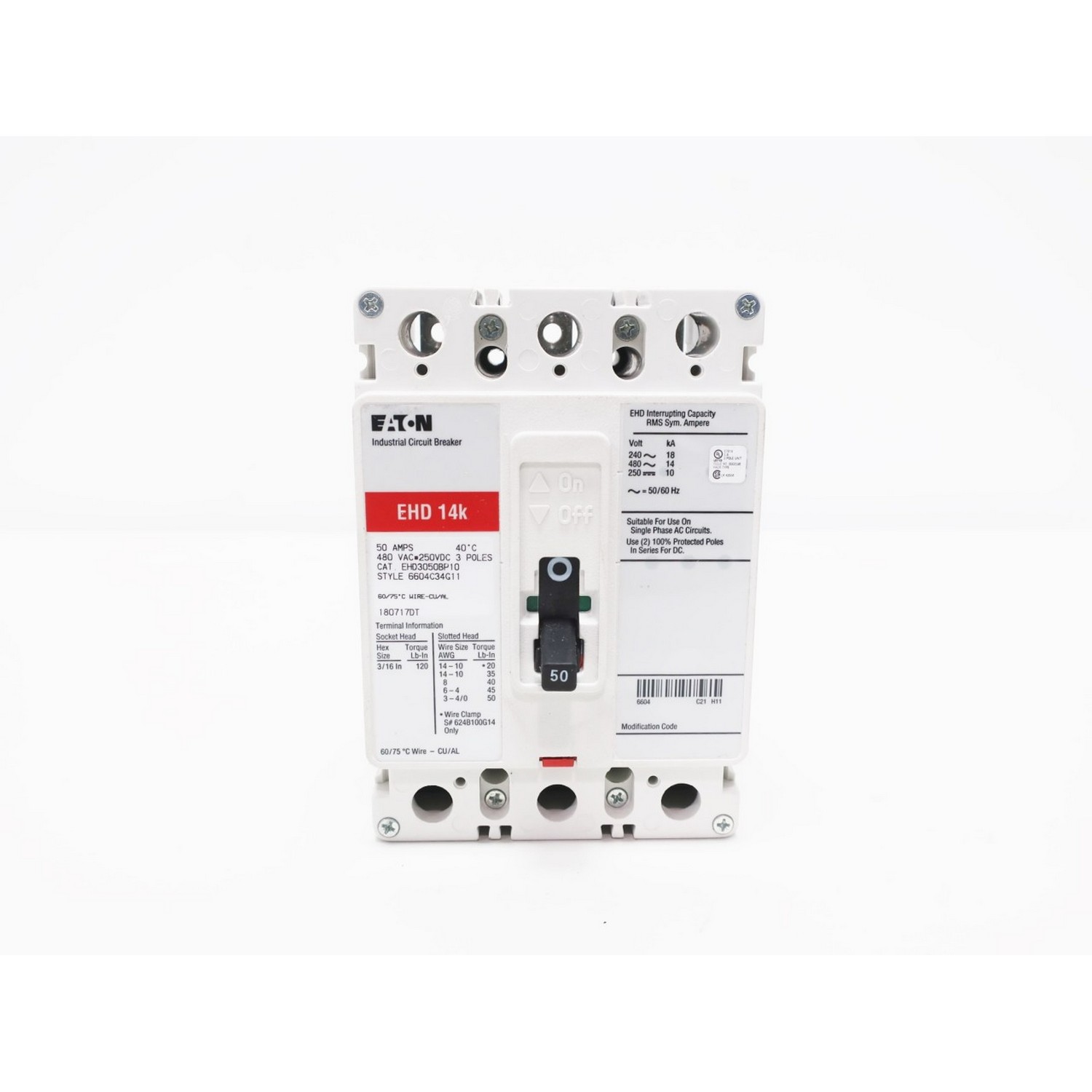 Отбойный молоток EHD3050BP10 3P 50A AMP 480V-AC, автоматический выключатель в литом корпусе