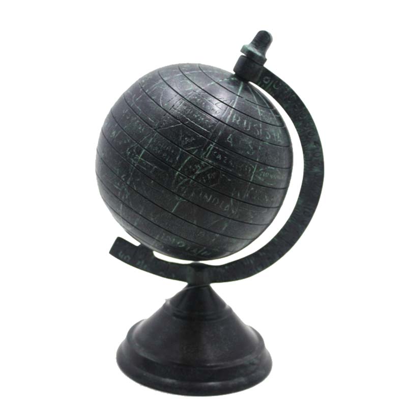 Green Wood Stylish Metal Globe with Round Base