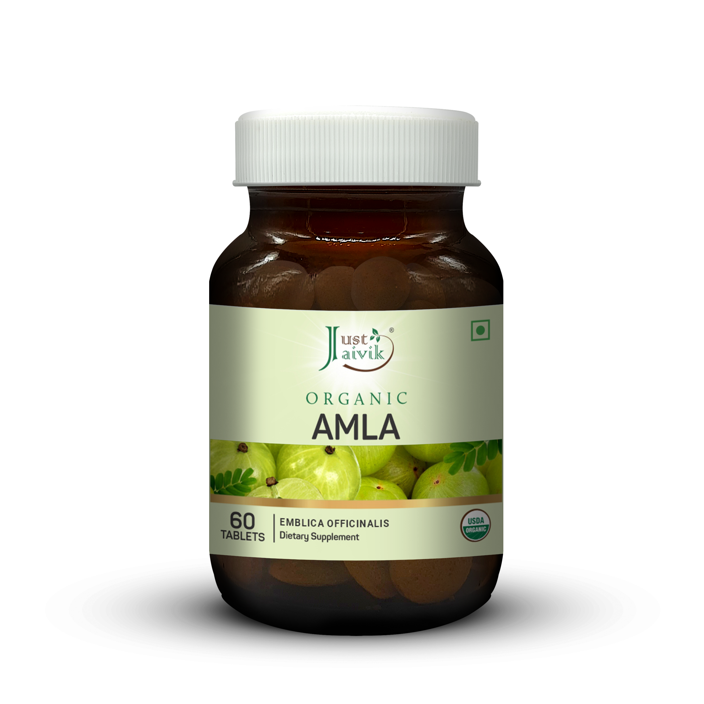 Органические таблетки Amla (эмблика лекарственная)-600 мг, 60 таблеток в стеклянной бутылке