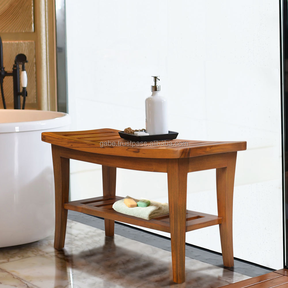 Teak Furniture Bathroom Shower Bench with Walnut Colour Wood