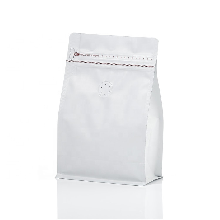 1 кг 2 фунта матовый белый плоский нижний кофе упаковка мешок с ziplock клапан