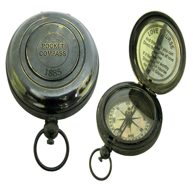 Brass Compass, ANTIQUE POCKET BRASS COMPASS - 2 INCH COMPASS