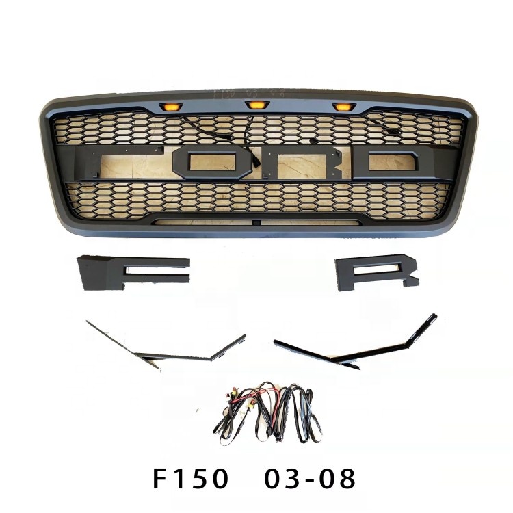 2004-2008 Ford F150 Раптор стиль серый черный Передний сетчатый капот гриль решетка Замена со светодиодной универсальной