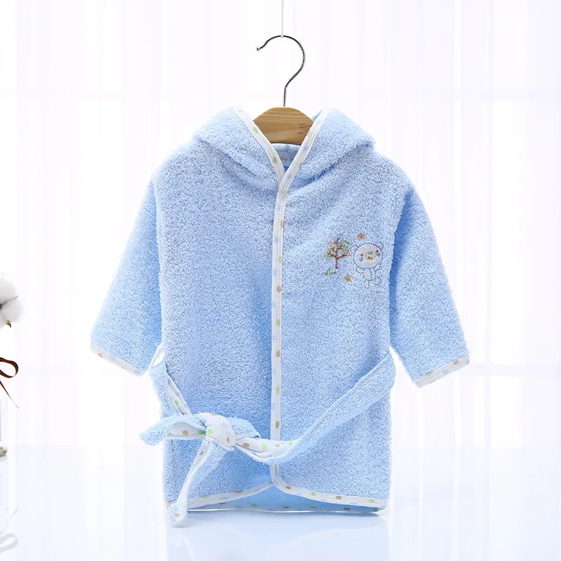 Light blue cute warm 100% cotton shower gear cartoon all season baby robe