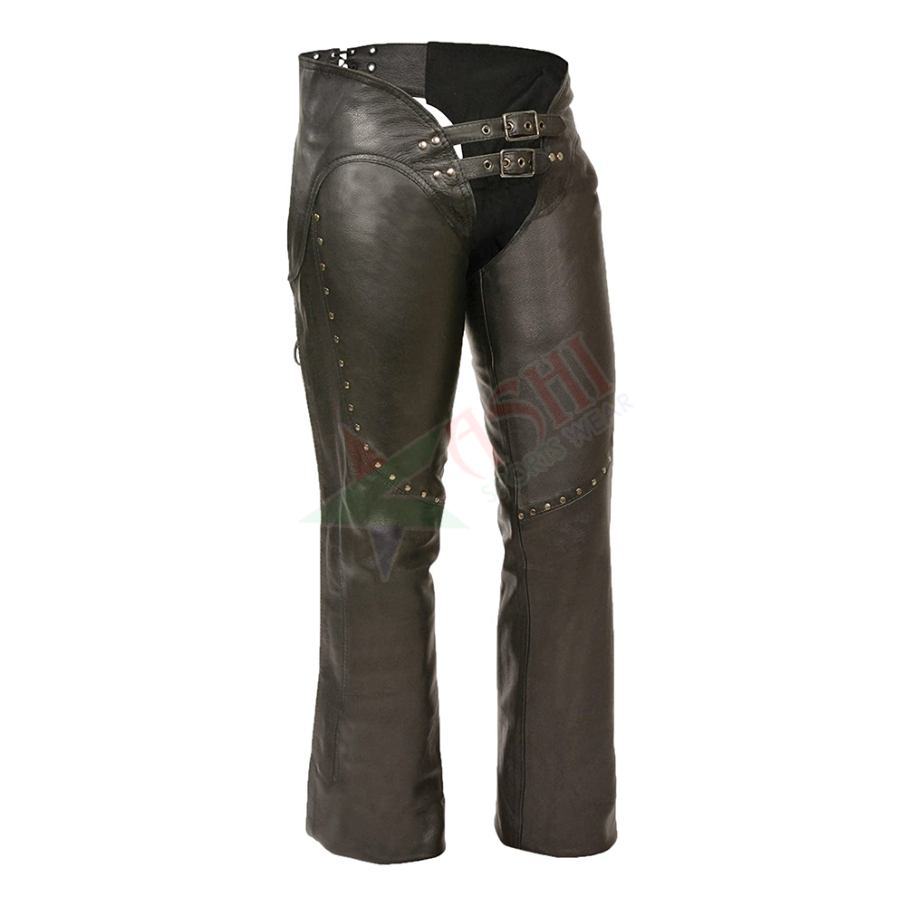 Black Women Low Rise Double Buckle Leather Chaps