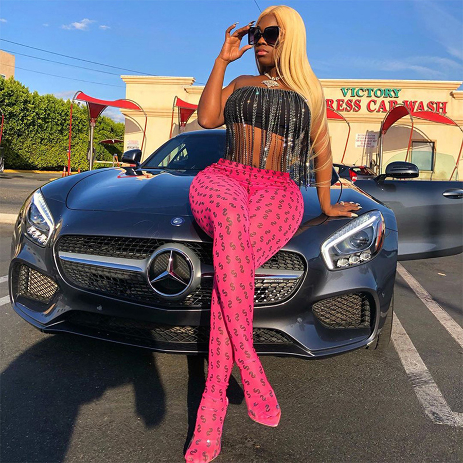 Spring Fashion Printed Female Foot Pants Mid Waist Body-shaping Skinny Women Workout Leggings