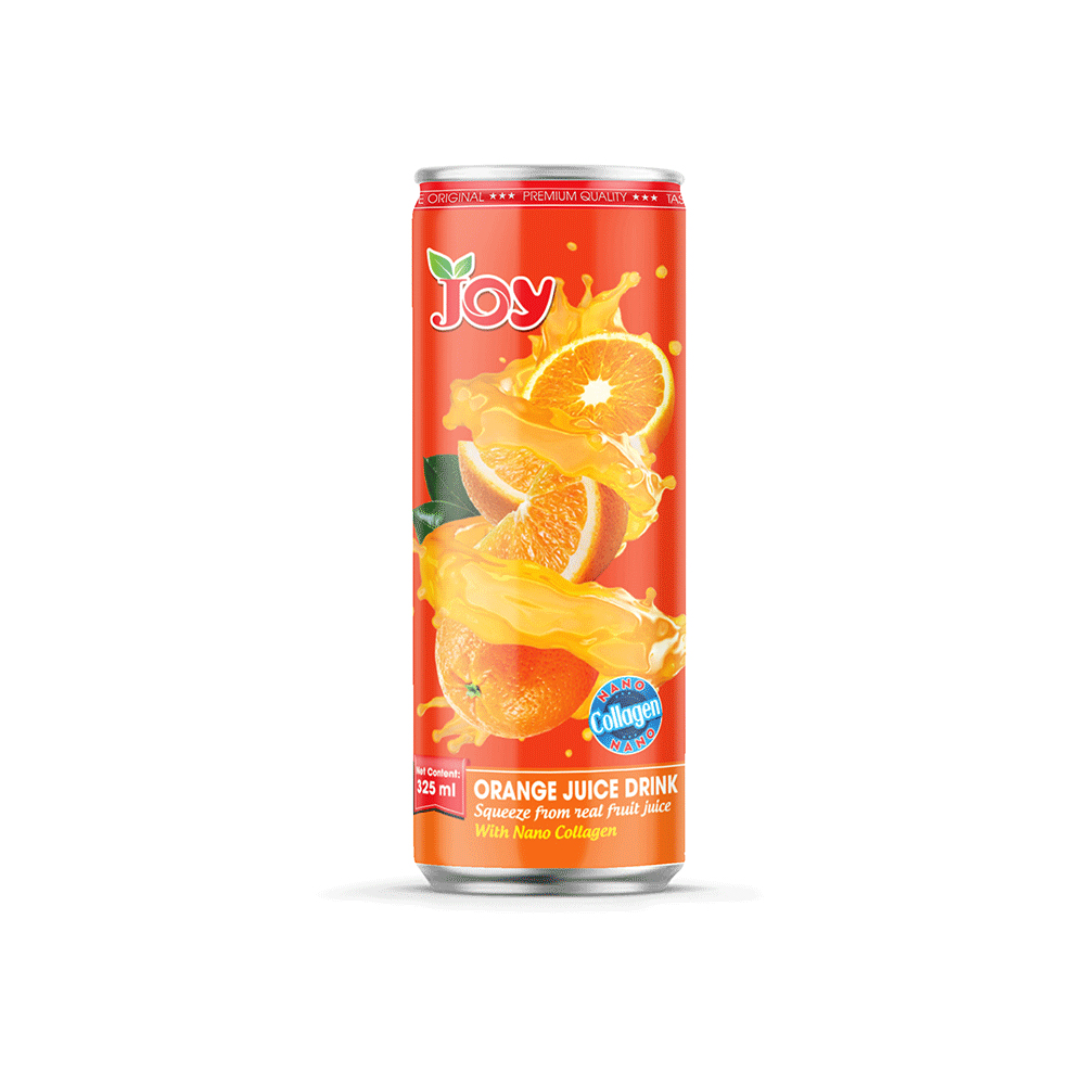 JOY Beverage Canned 325ml Orange Juice Drink with Nano Collagen Fruit Juice Manufacturer Squeezed From Real Fruit Juice