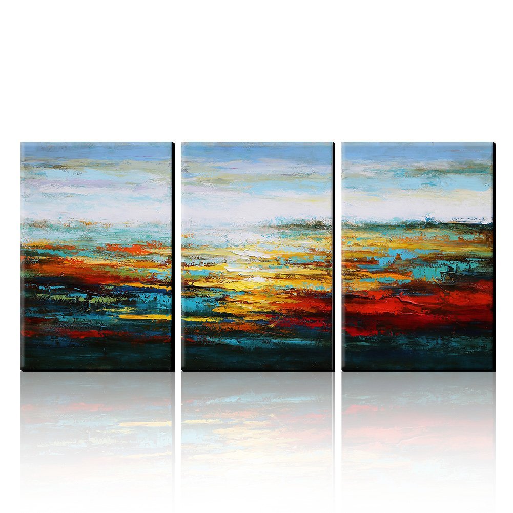 3 Panels Landscape Gold Seascape Painting High-Quality Canvas Home Decor Wall Art Custom Living Room Decor 20X39inch/50X100cm