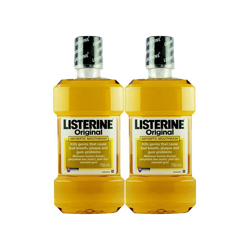 Гигиенические антисептические средства для ухода за полостью рта Listerine с аутентичным ароматом, оригинальная упаковка из 2 бутылок, 750 мл