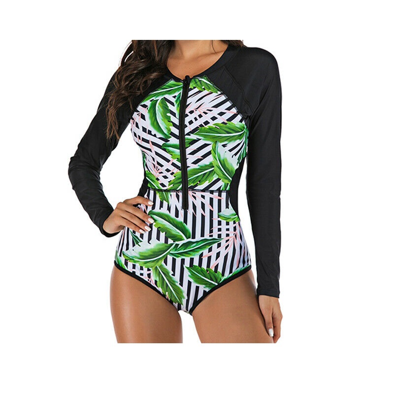 Long Sleeve Adults Women One Piece Swim Suit Rash Guard UPF 50+