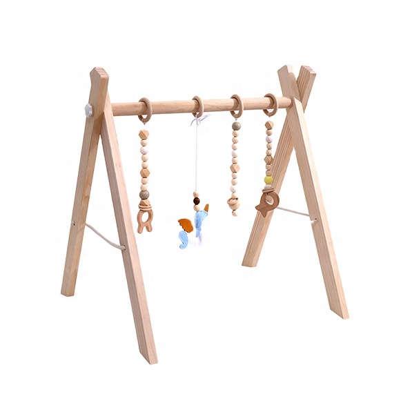 Wooden Baby Gym Foldable Baby Play Gym, Wooden Frame Activity Center with Montessori Toys, Newborn Gift
