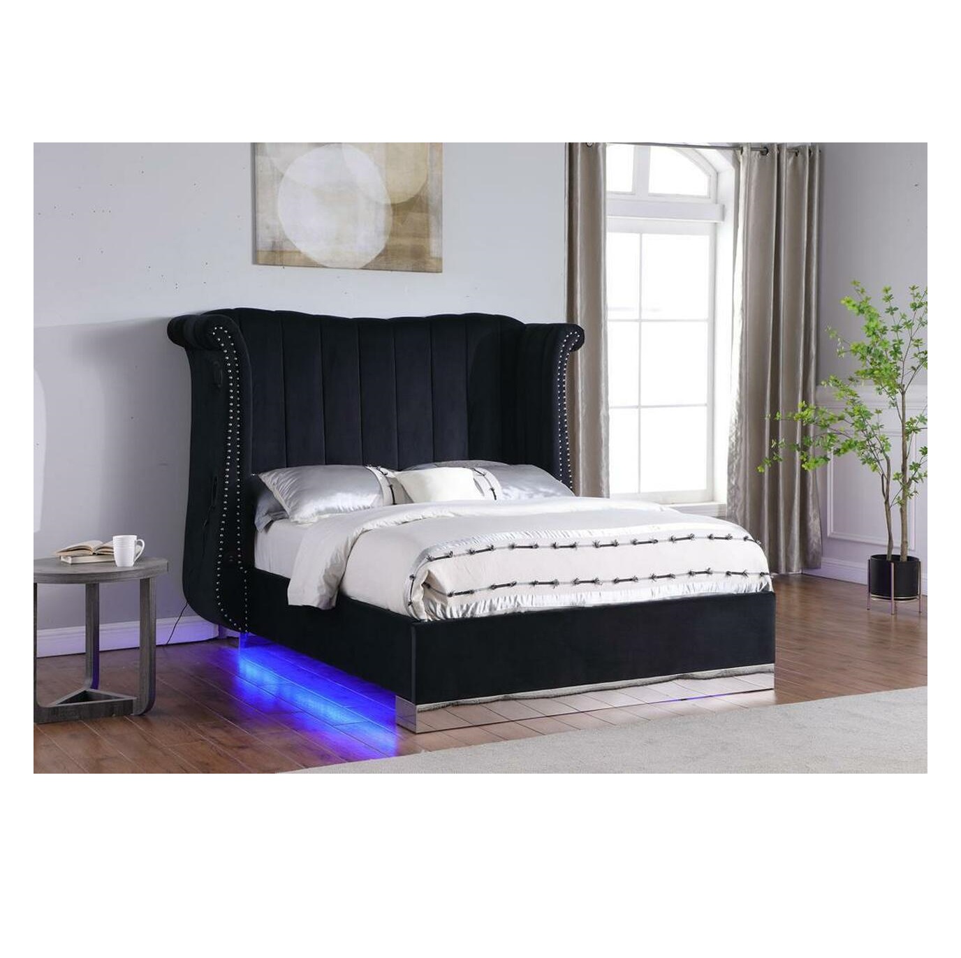National Wholesale Furniture Alexis King Black Led Bluetooth Bed