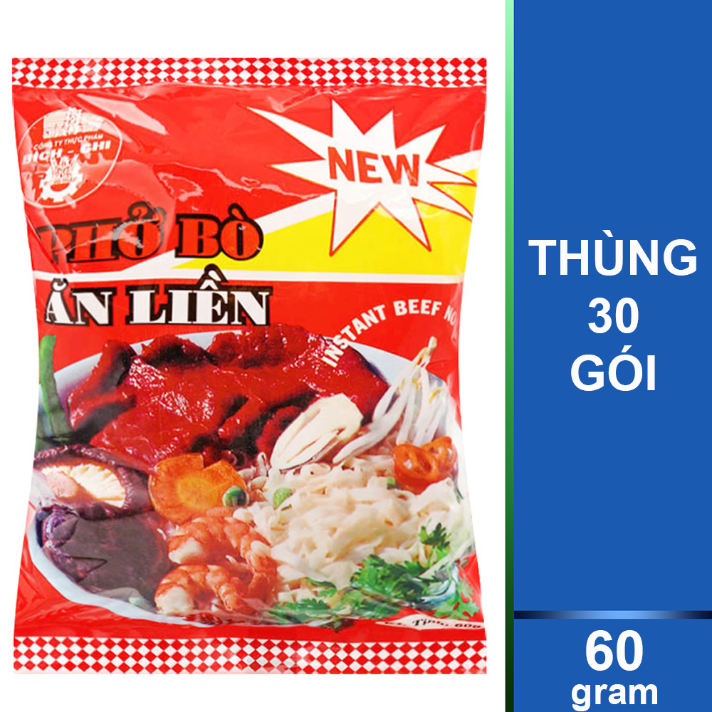 Viet Nam Factory Bich Chi Instant Rice Beef Noodle 60gr x 30 Bags