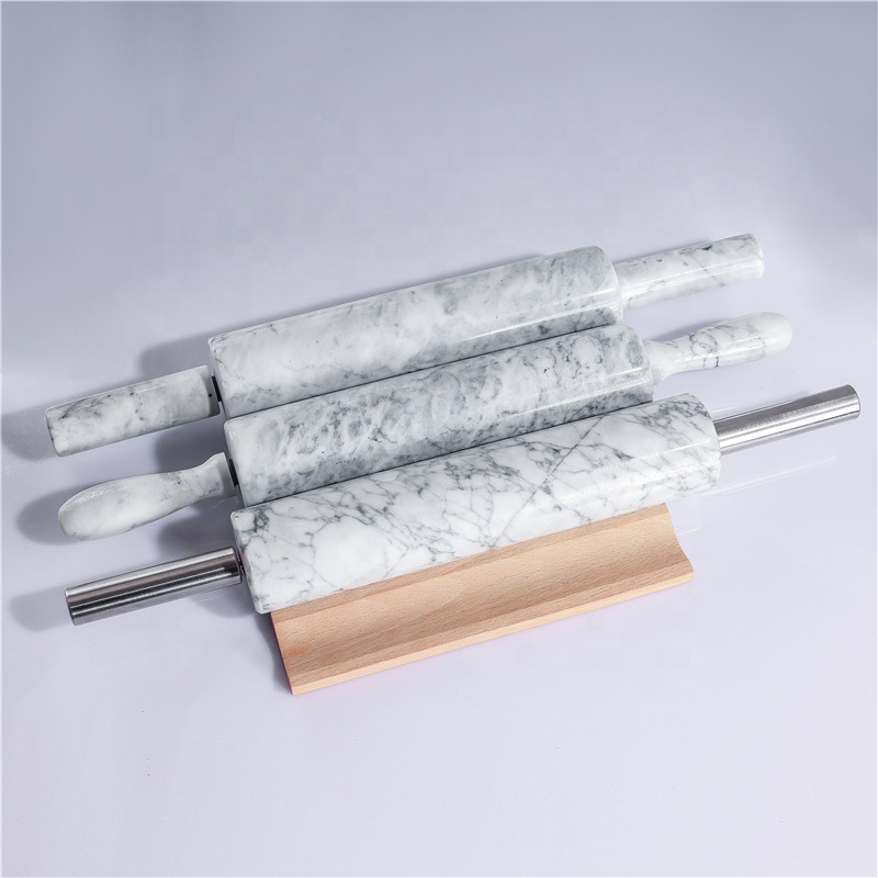 Polished Marble Rolling Pin with stone Cradle 10-Inch Barrel