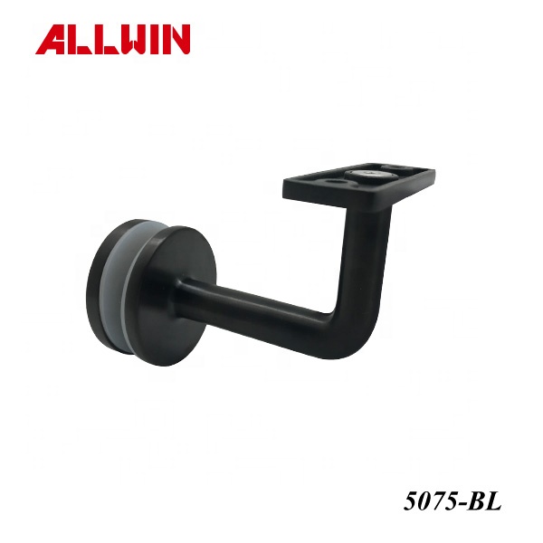 Matte Black Glass Mounted Flat Saddle Handrail Brackets