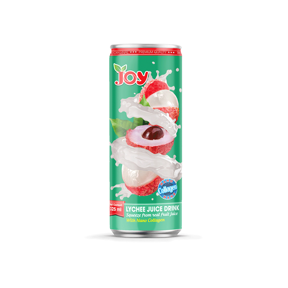 JOY Beverage Canned 325ml Lychee Juice Drink with Nano Collagen Fruit Juice Manufacturer Squeezed From Real Fruit Juice