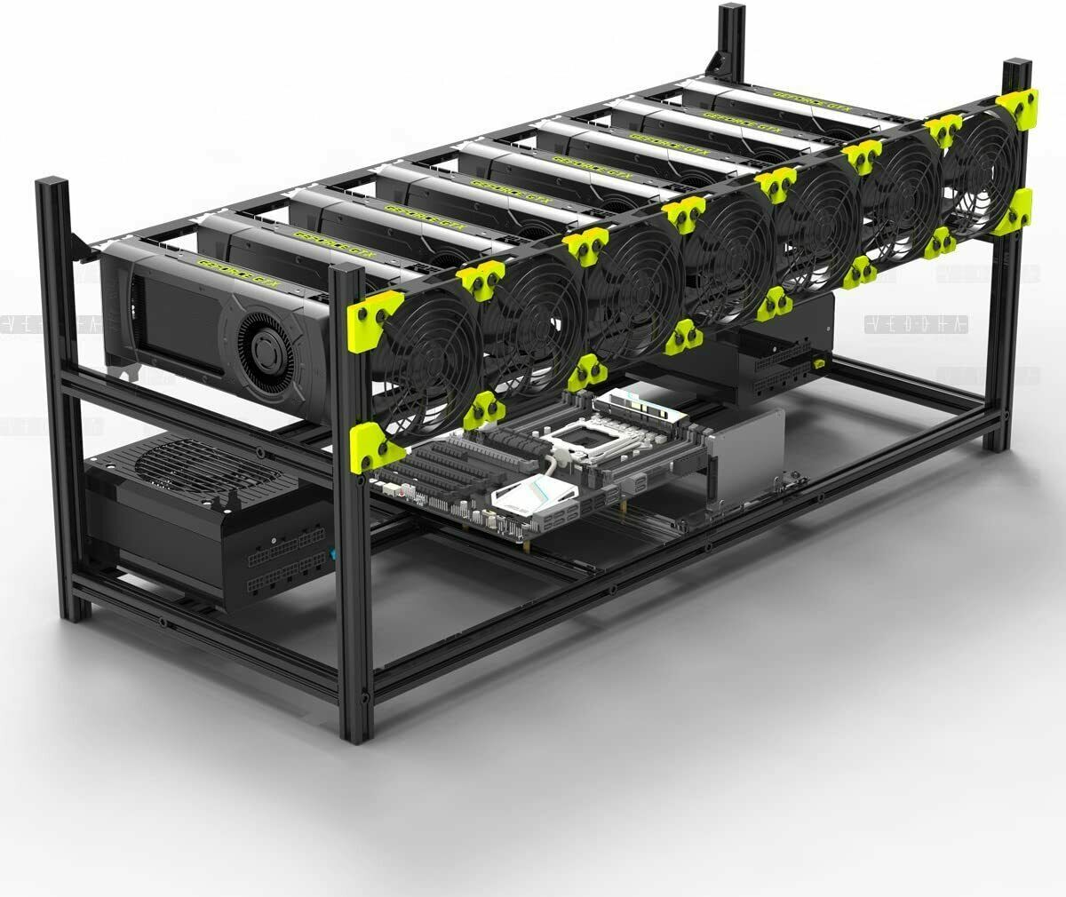 Vedha профессиональный 8 GPU Шахтер чехол с 7 вентиляторами алюминиевый Штабелируемый шахтный корпус Rig открытая воздушная рама для эфириума (ETH)/ETC/ Zcash