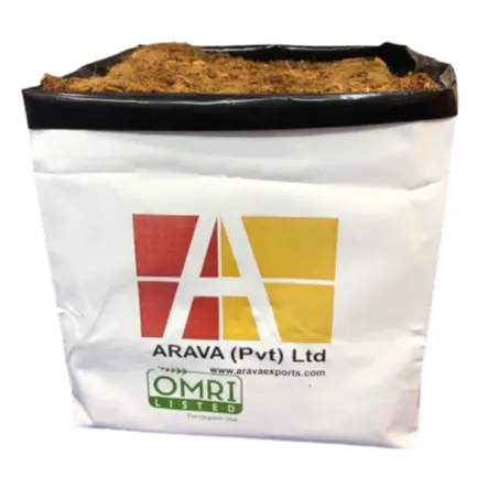 10 Litre Planter Bag with drainage and the OMRI listed Compressed Coco Coir Peat Block Reusable Hydroponics Growing Medium