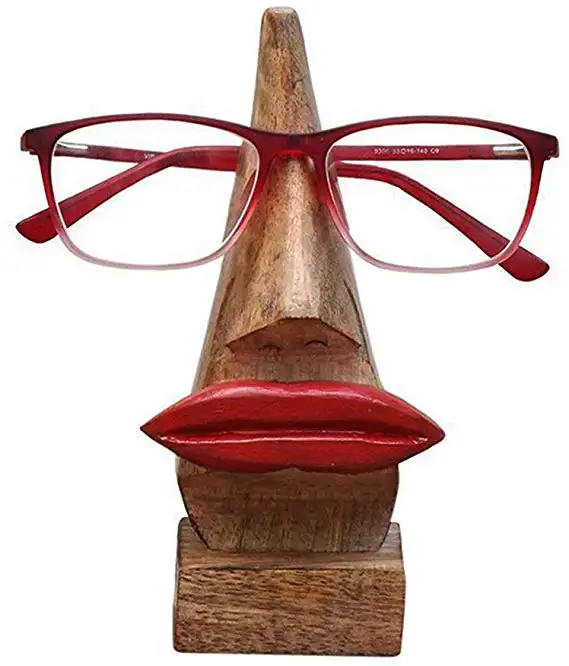 Wooden Glasses / Spectacle Holder with Red Lips Hold Glasses Hold Sunglasses Eye Glass Accesssory Mango Wood Fashionable 7 Inch