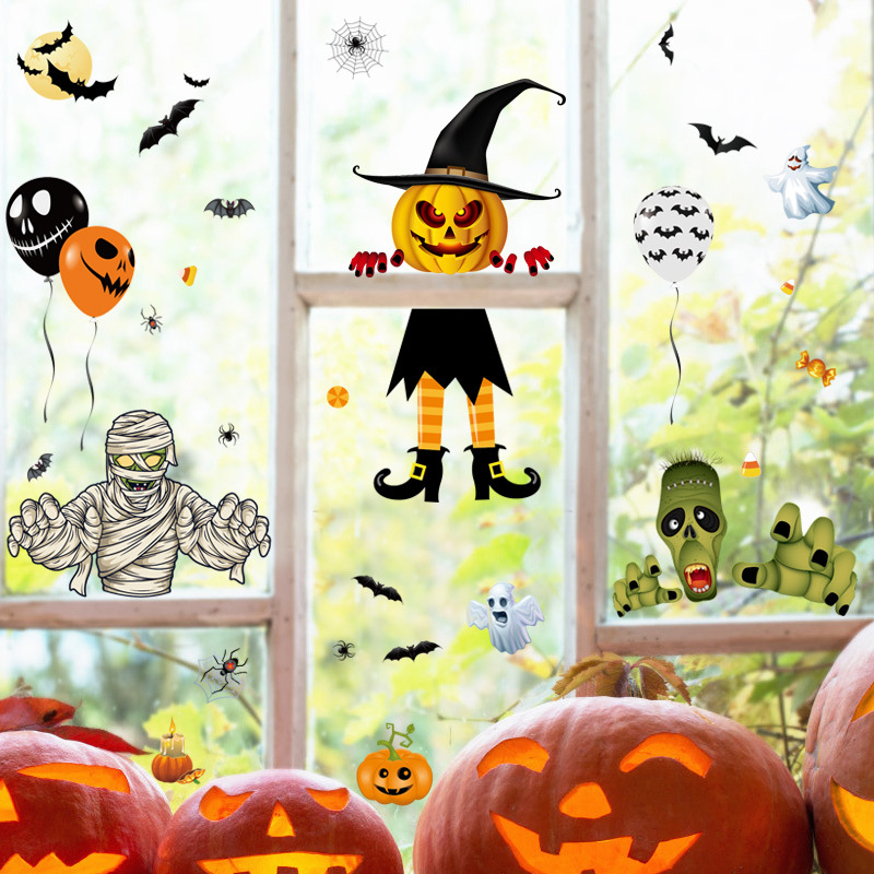 Halloween party decoration ghost zombie pumpkin lamp spider electrostatic stickers Halloween glass window decoration stickers