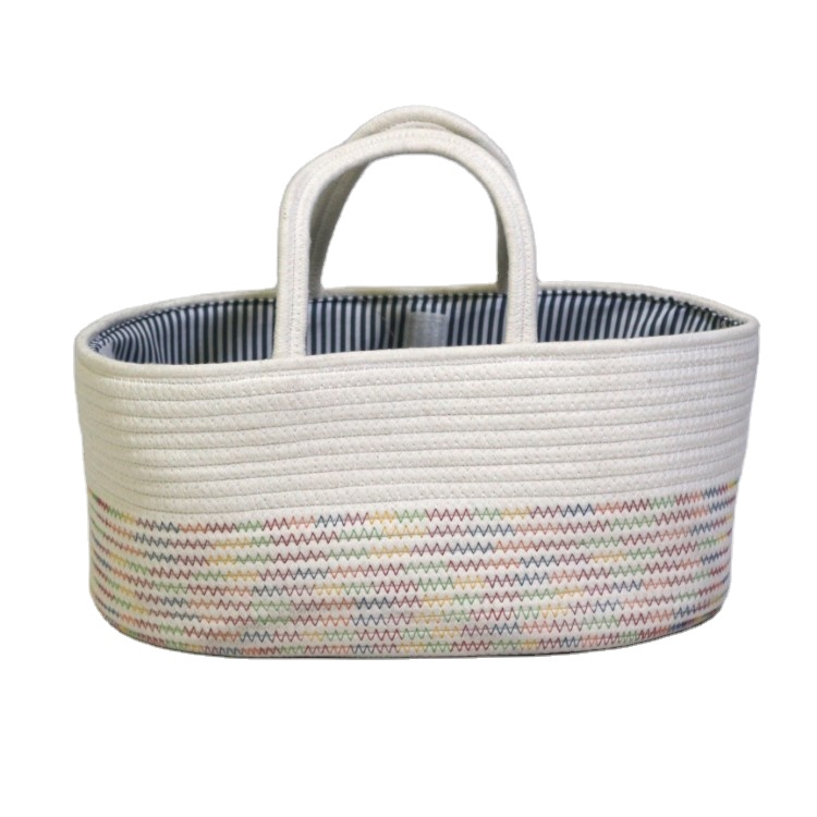 Best selling belly basket High Quality small cotton rope baby diaper organizer with removeable divider basket