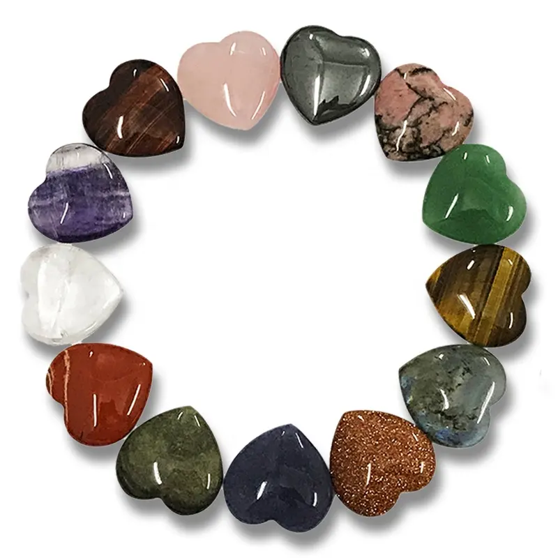 25mm Wholesale Heart Shaped Love Stones Mixed Color Healing Crystal Stone Hearts