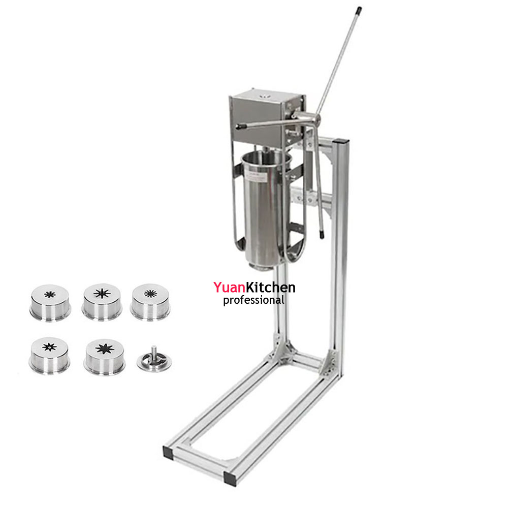 6 Nozzles Stainless Steel 5 Liters Manual Vertical Donut Churros Maker Machine with Stand