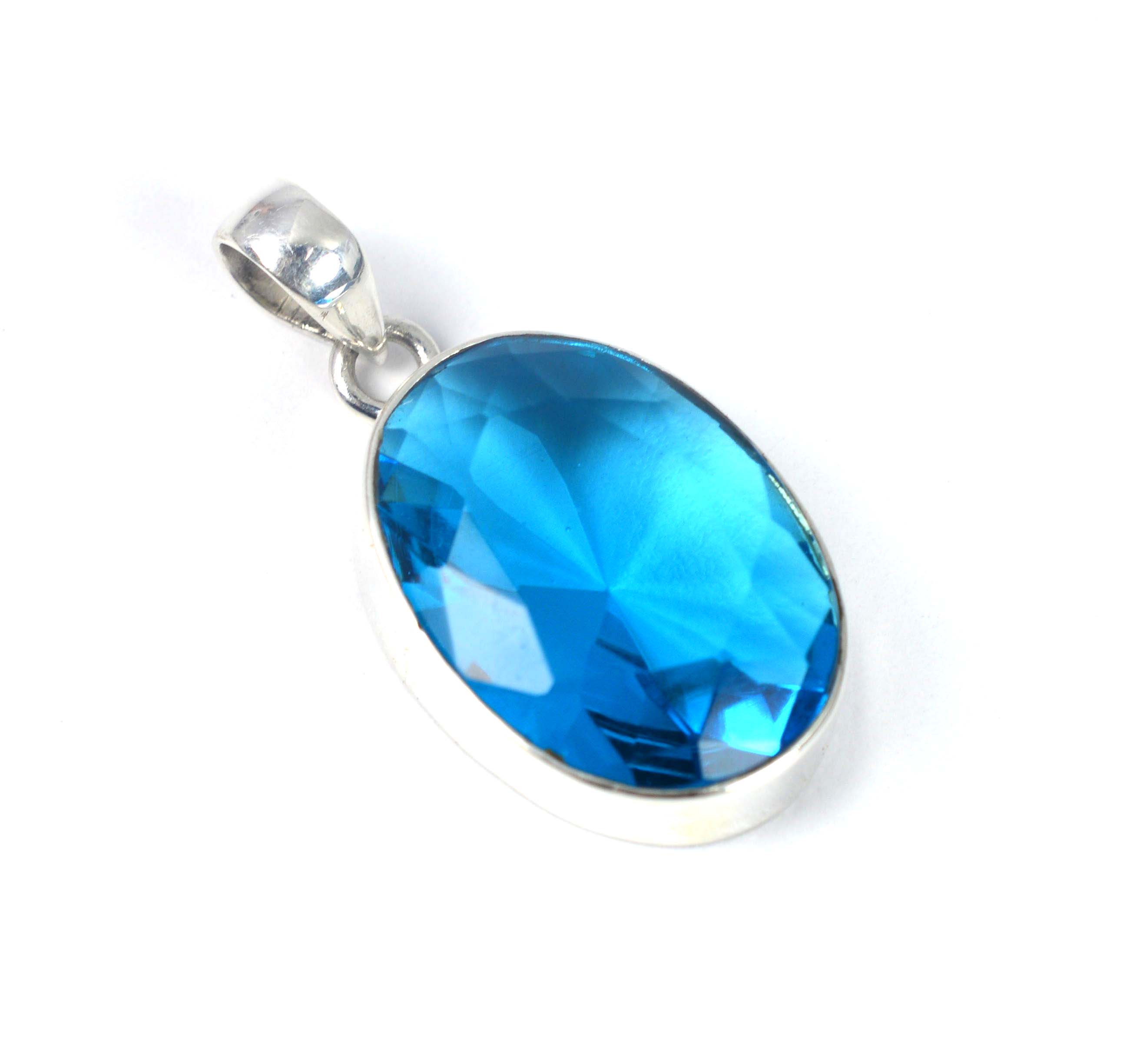 Amazing Faceted Blue Quartz 925 Sterling Silver Gemstone Pendant