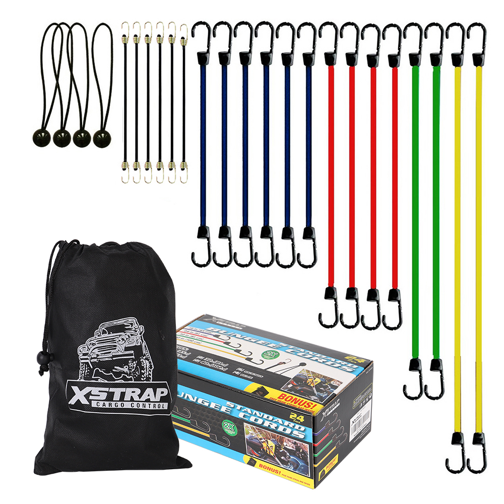 XSTRAP 18 pcs Elastic Bungee Cords Set with Finger-Hole Design Ensure 3-Time Strength, Heavy Duty 200lbs Break Strength