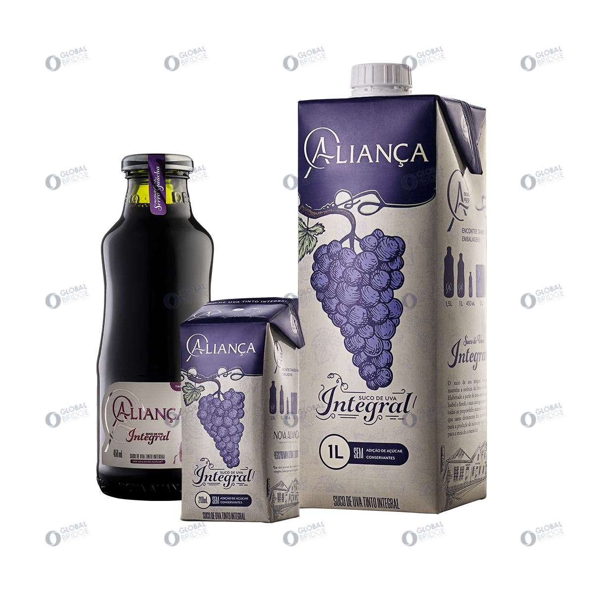 Полностью красный виноградный сок Alianca, сделанный в бразильской бутылке, TetraPak, чистый безалкогольный напиток, американский виноград, Натуральный фруктовый сок без сахара