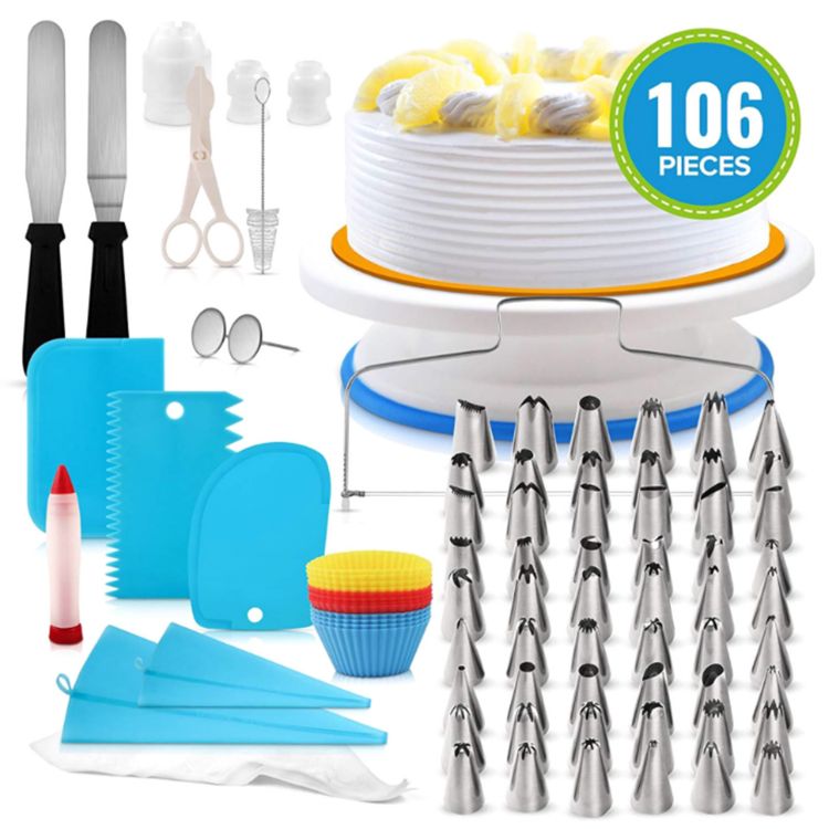 106Pcs DIY Fondant Turntable Piping Bag Tip Pen Spatula Icing Kits Baking decorating supplies molds cake tools