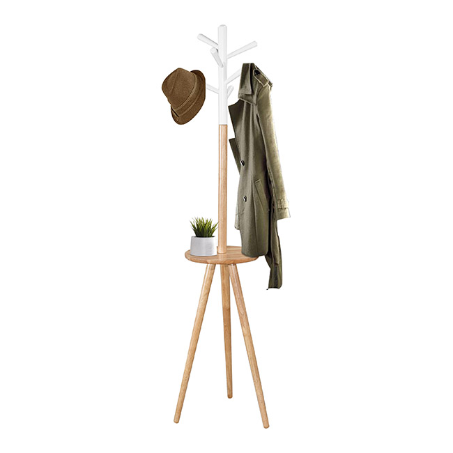 Premium Quality Rubber Wood Material Blancy 3 leg Coat Hanger with Base Natural White Home Furniture Manufactured In Malaysia