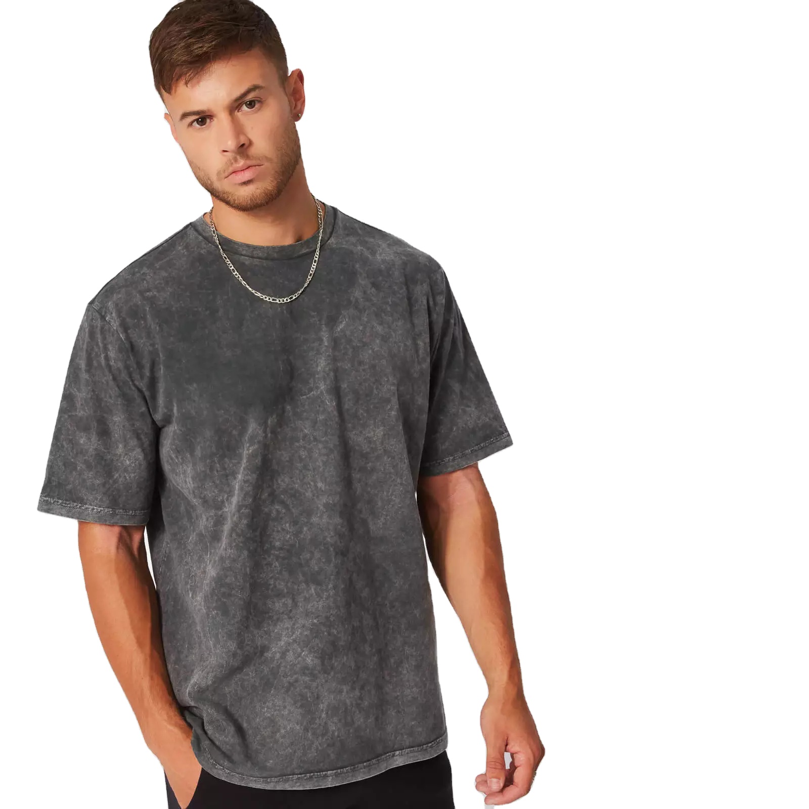 O-Neck Plus Size Acid Wash Plus Size Shirts Men's Solid O-Neck Round Bottom Short Sleeve Oversized Shirts T-shirts