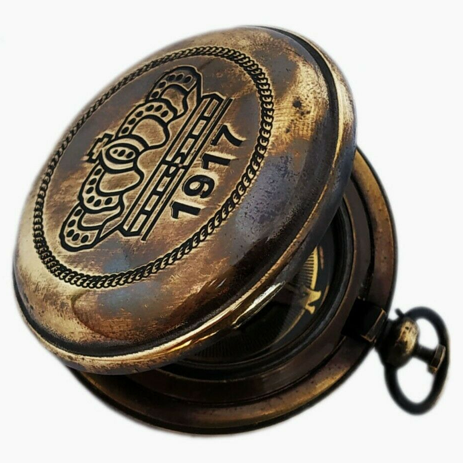 Brass Compass Antique Sundial Compass Wrist Watch W/Leather Bracelet Handmade Collection Best Item Gift CHCOM401
