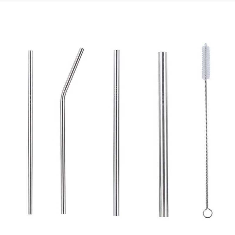 Titanium PVD Portable Reusable Stainless Steel Drinking Straw Sets With Black Pouch