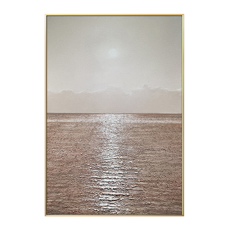 Light gold sea sunshine landscape decoration post-modern light luxury pure hand-painted oil painting